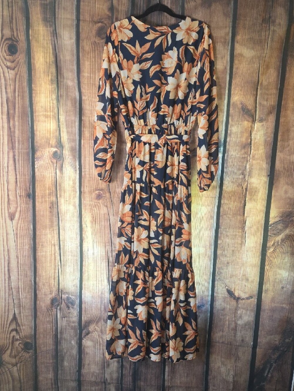 Flying Tomato Large Navy  Dress with Cream & Tan Floral Print - Picture 9 of 14